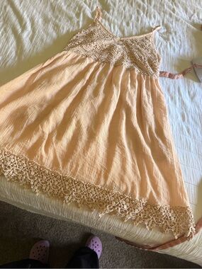 Poetry Peach Lace-Trim Mini Dress